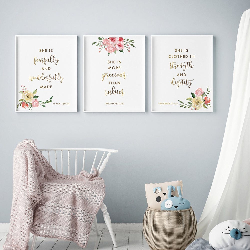 Psalms & Proverbs Water Colour Flowers Printed Wall Art