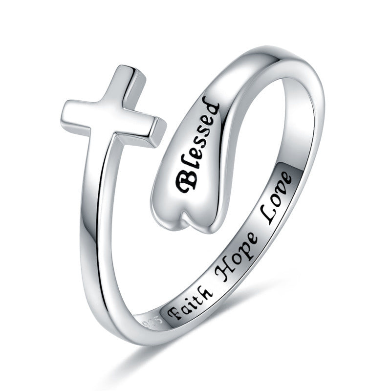 Christian Cross Sterling Silver Infinity Ring