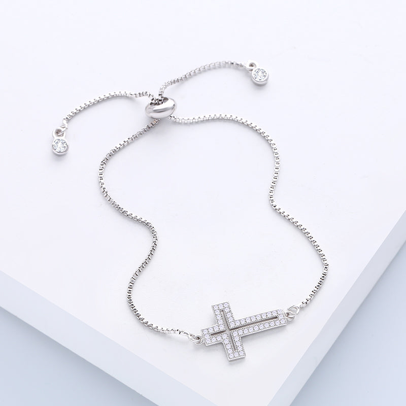 Cubic Zirconia Sideways Cross Bracelet