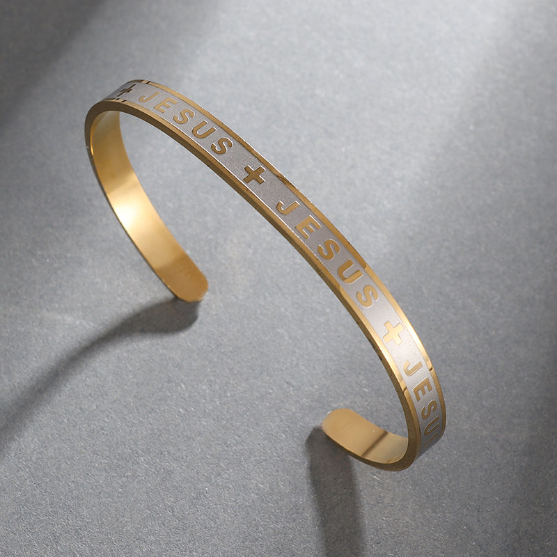 Gold Steel Christian Cuff