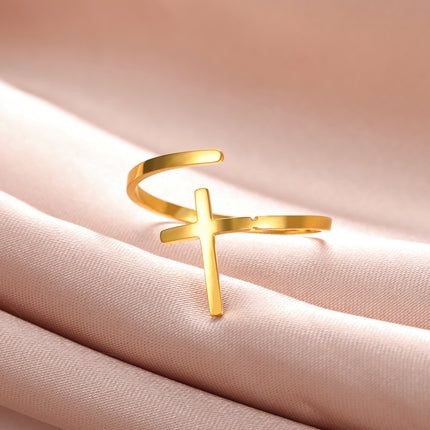 Adjustable Classic Stainless Steel Cross Ring