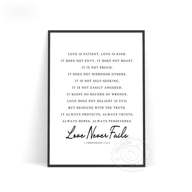 1 Corinthians 13:4-8 'Love Never Fails' Printed Wall Art