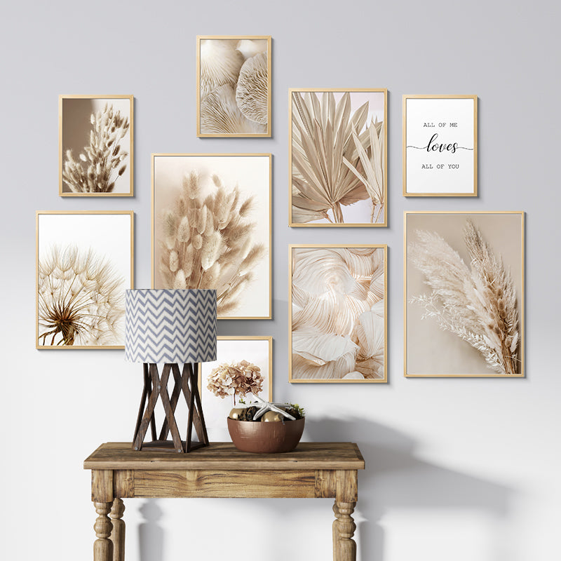 Beige Flower Reed Printed Wall Art