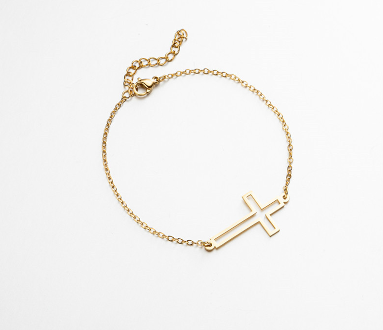 Hollow Gold Cross Pendant Bracelet