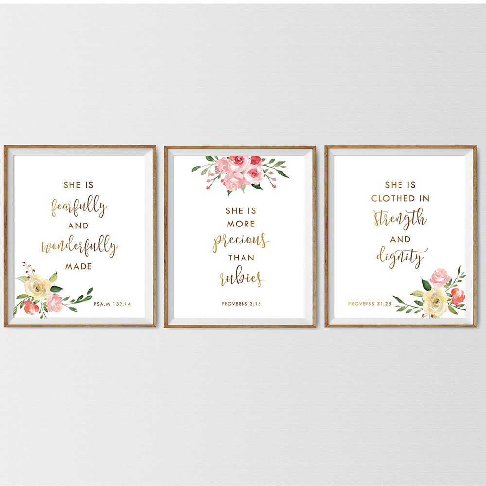 Psalms & Proverbs Water Colour Flowers Printed Wall Art