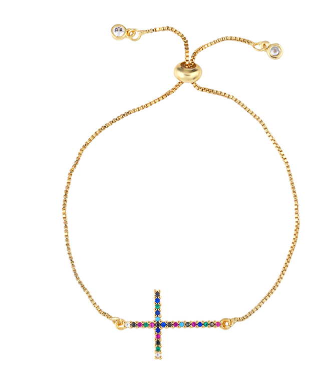 Cubic Zirconia Sideways Cross Bracelet