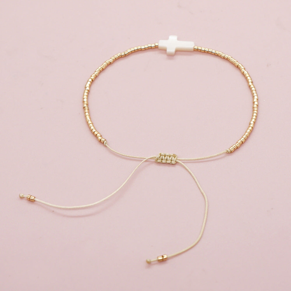 Beaded Gold Cross Bracelet