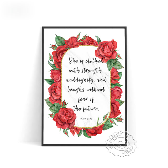 Bible Verse Floral Bordered Printed Wall Art