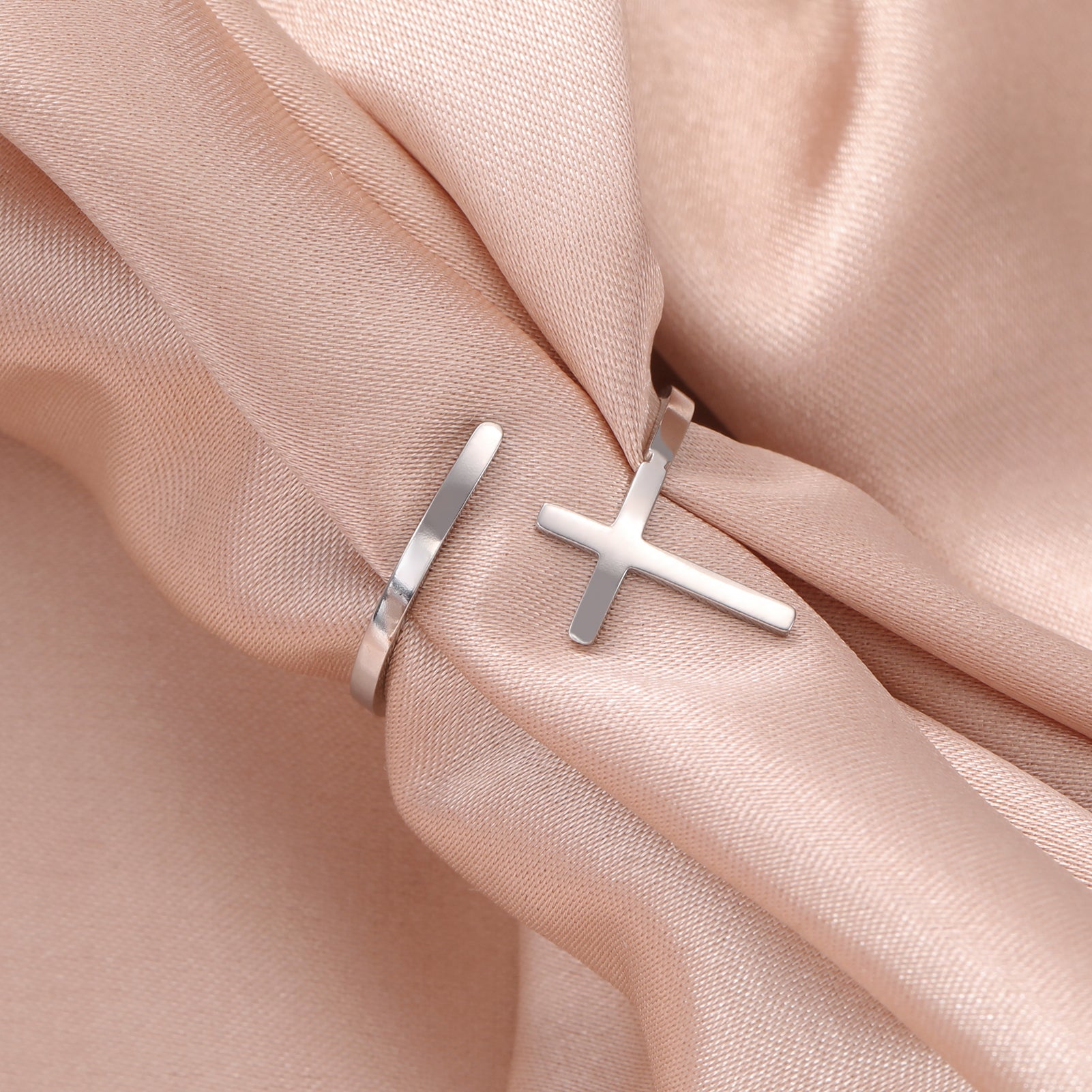 Adjustable Classic Stainless Steel Cross Ring
