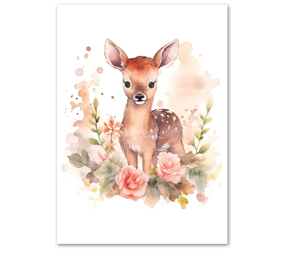 Floral Forest Animals Children's Printed Wall Art