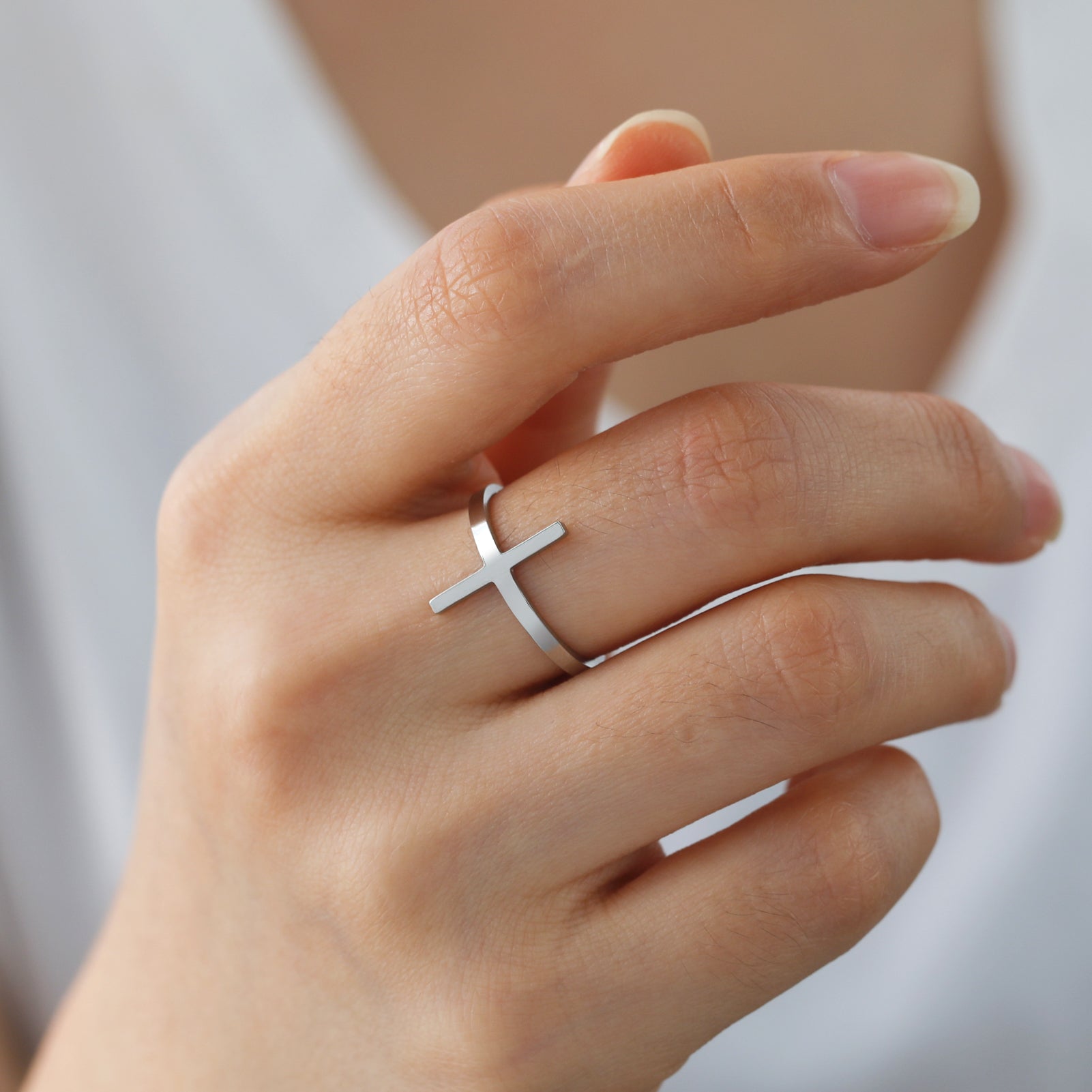 Adjustable Classic Stainless Steel Cross Ring