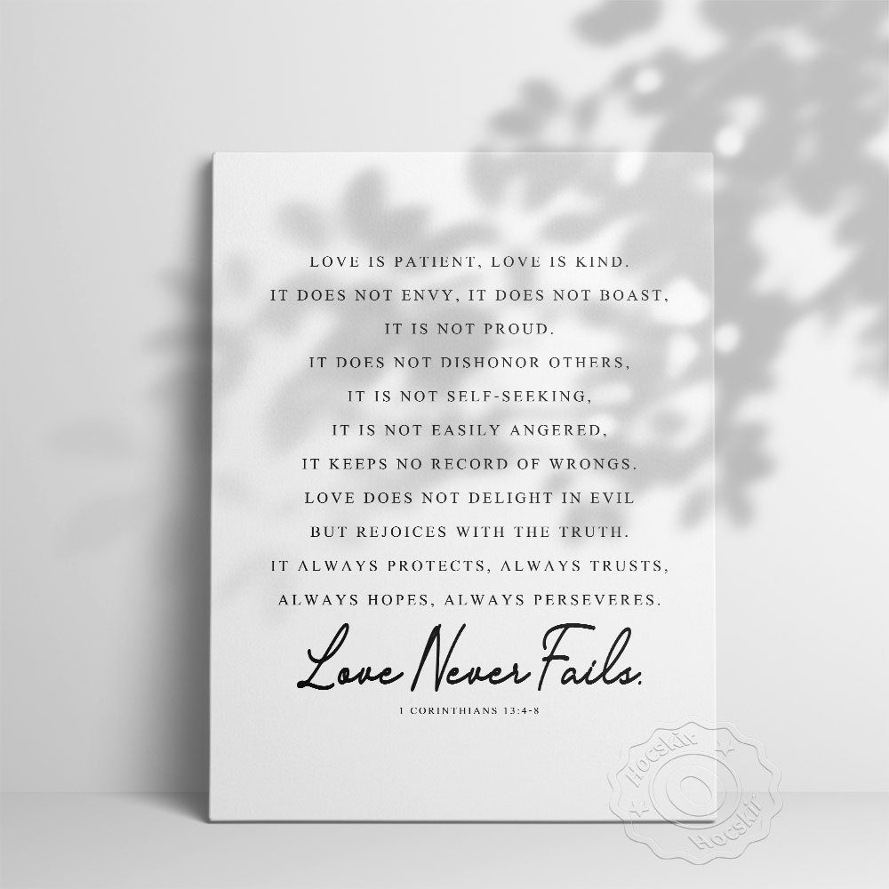 1 Corinthians 13:4-8 'Love Never Fails' Printed Wall Art