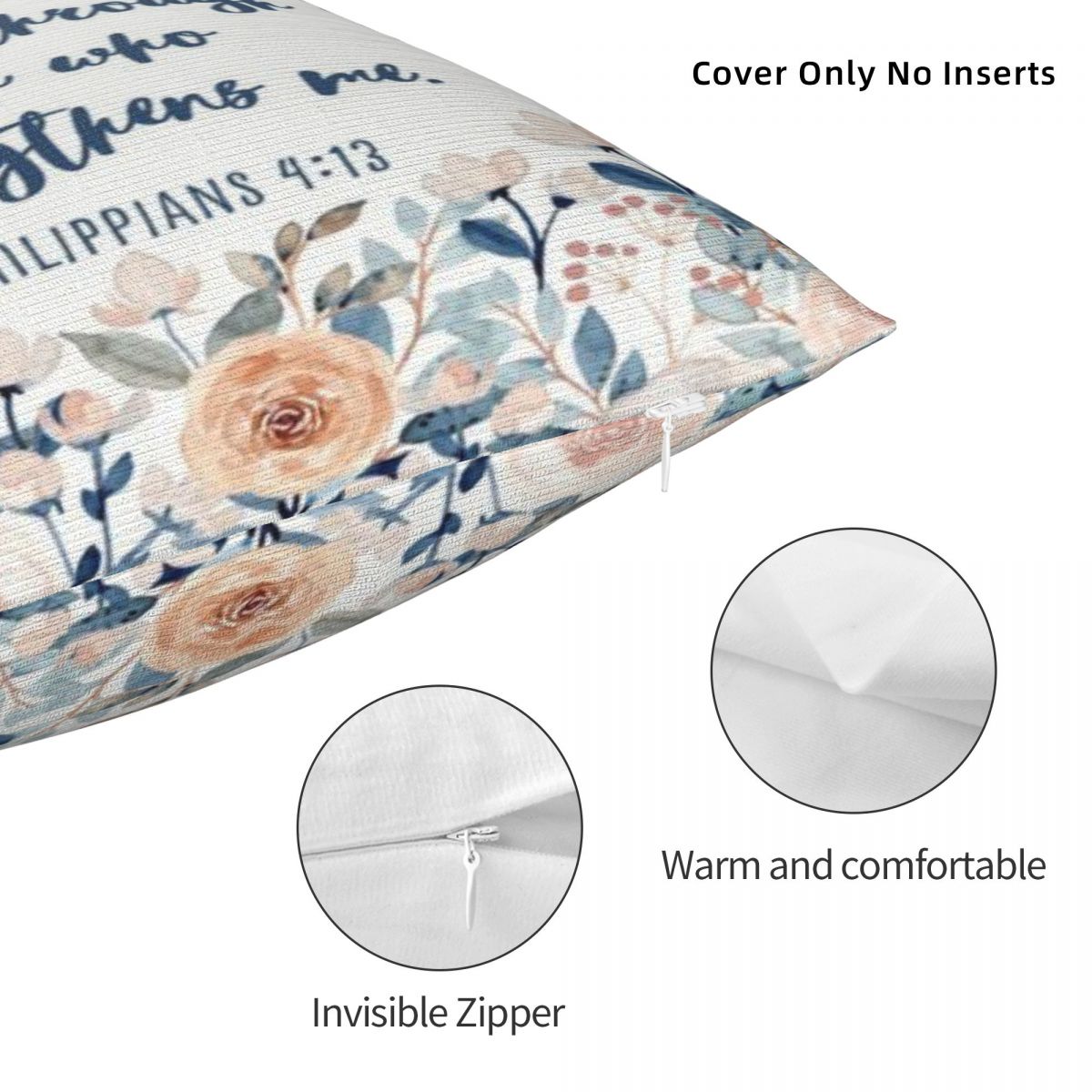 Philippians 4:13 Watercolour Floral Scripture Cushion Cover