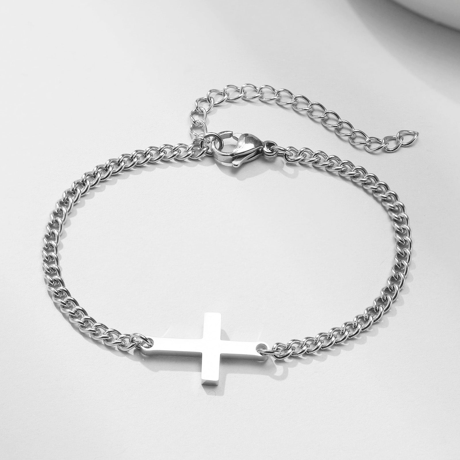Stainless Steel Cross Narrow Cuban Chain Bracelet