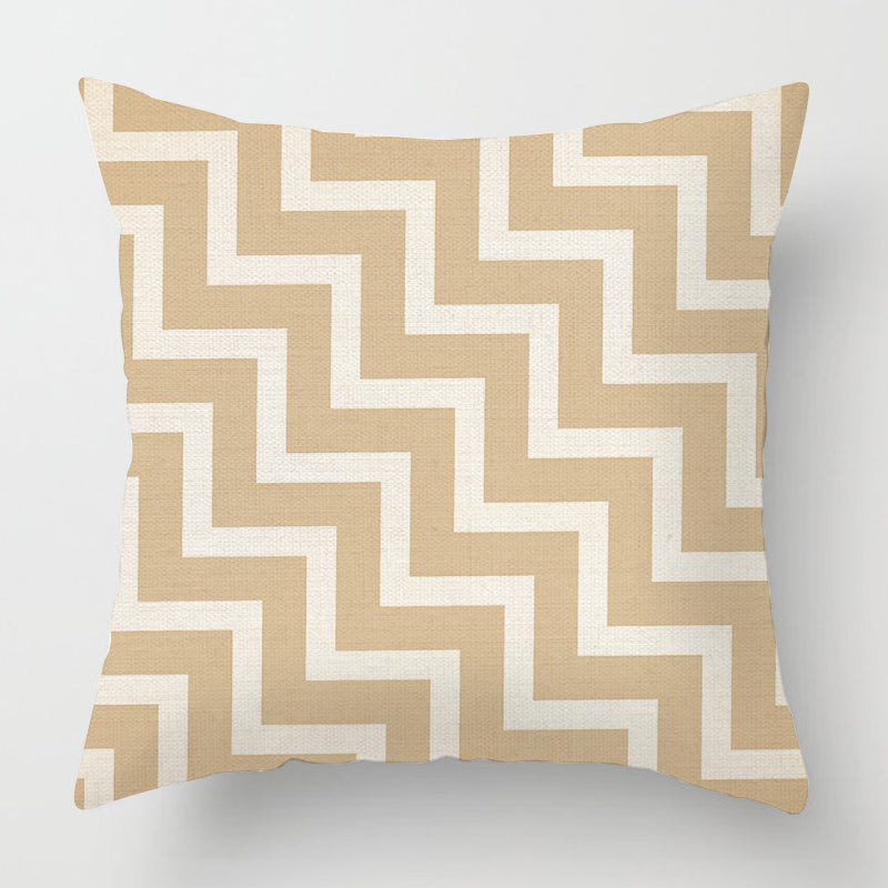 Geometric Light Brown Linen Patterned Cushion Cover