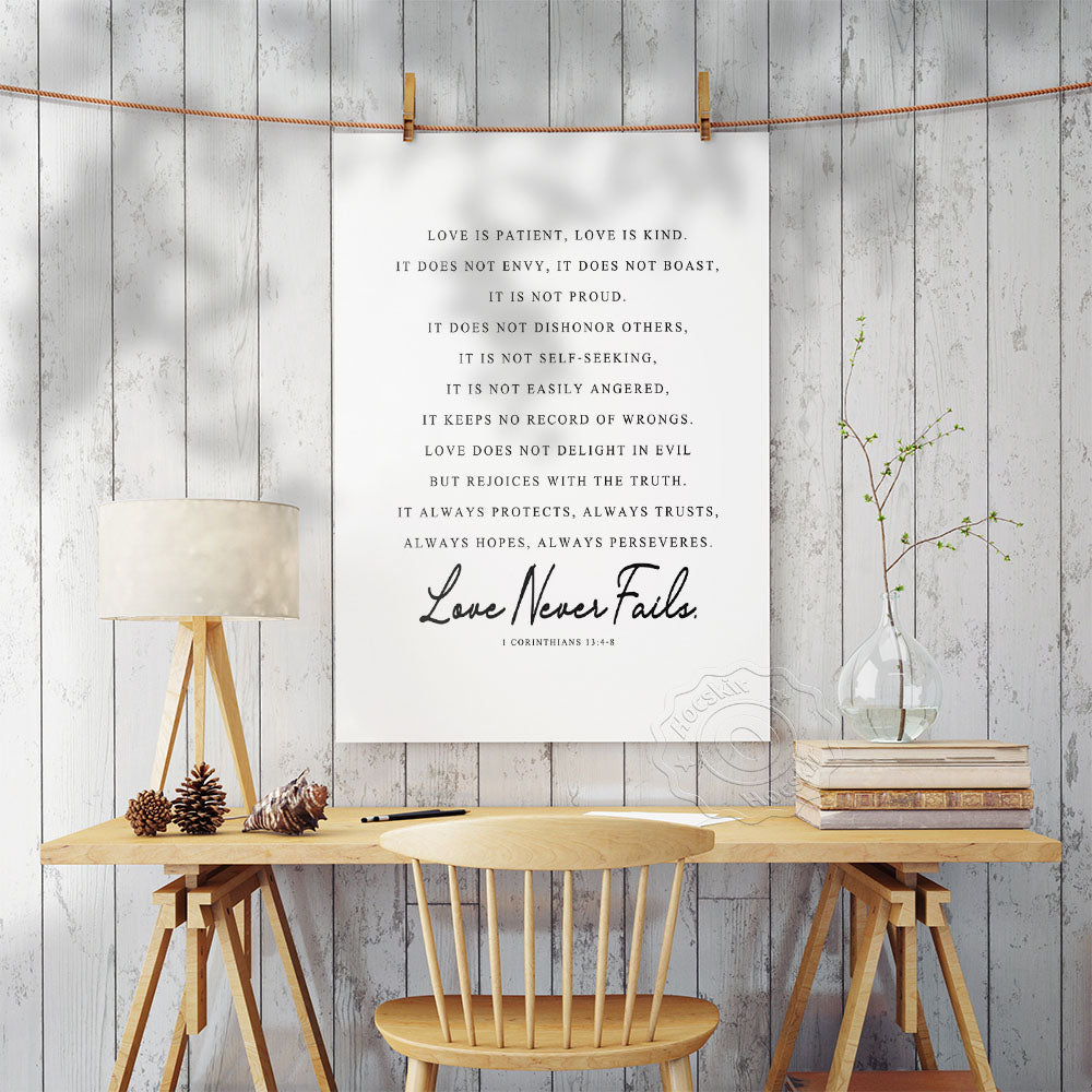 1 Corinthians 13:4-8 'Love Never Fails' Printed Wall Art