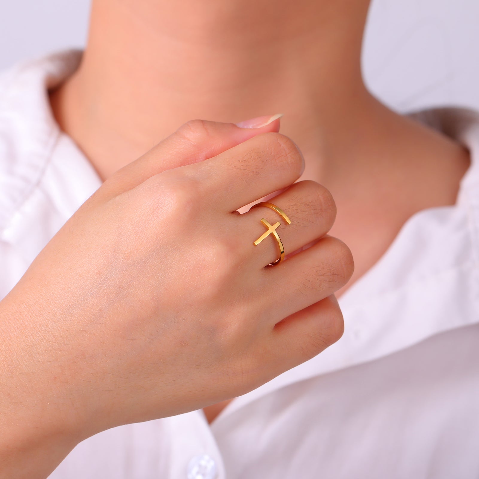 Adjustable Classic Stainless Steel Cross Ring