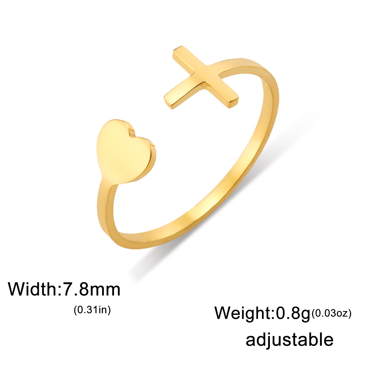 Stainless Steel Cross Heart Adjustable Open Ring