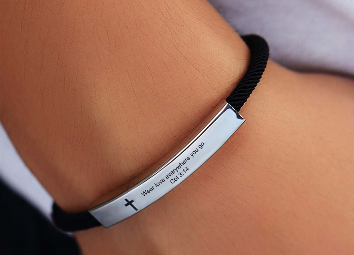 Steel Banded Cross Scripture Bracelet