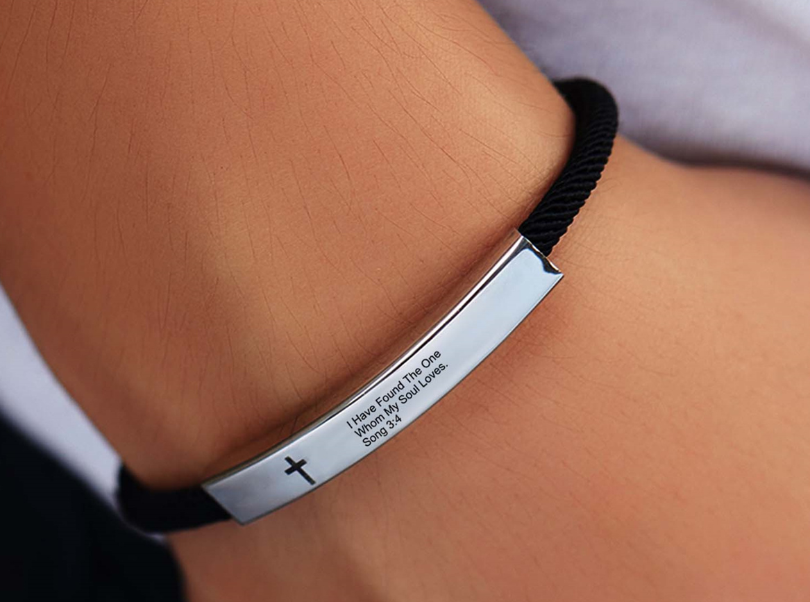 Stainless Steel Banded Cross Scripture Bracelet