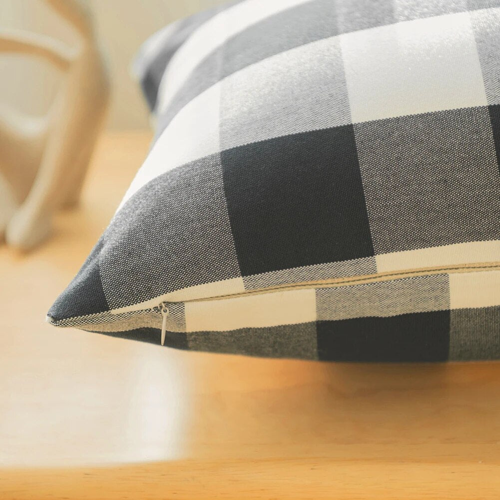 Dark Shade Checked and Striped Cushion Cases