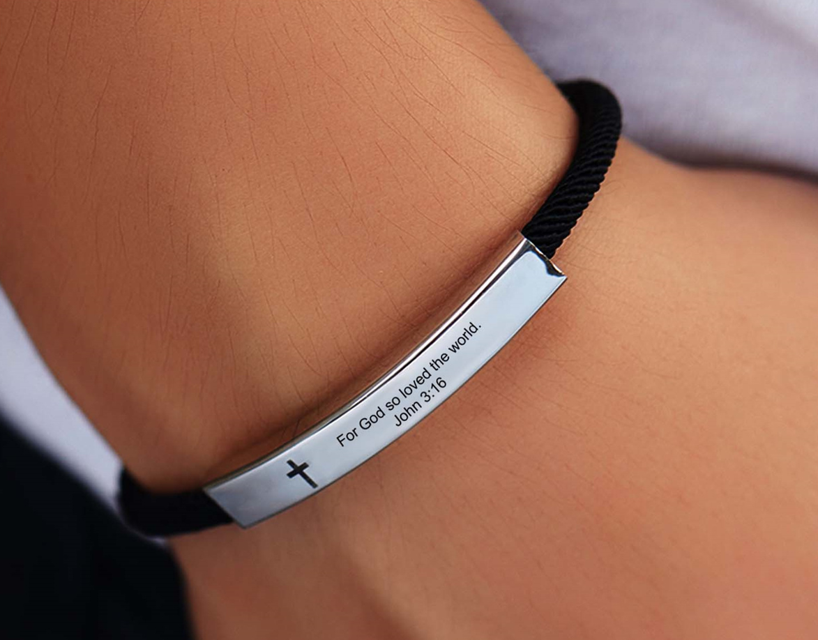 Steel Banded Cross Scripture Bracelet