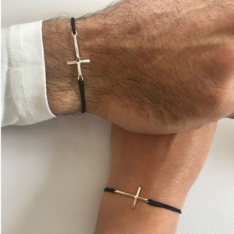 Gold and Silver Cross Lace-Up Bracelets (2 Pieces)