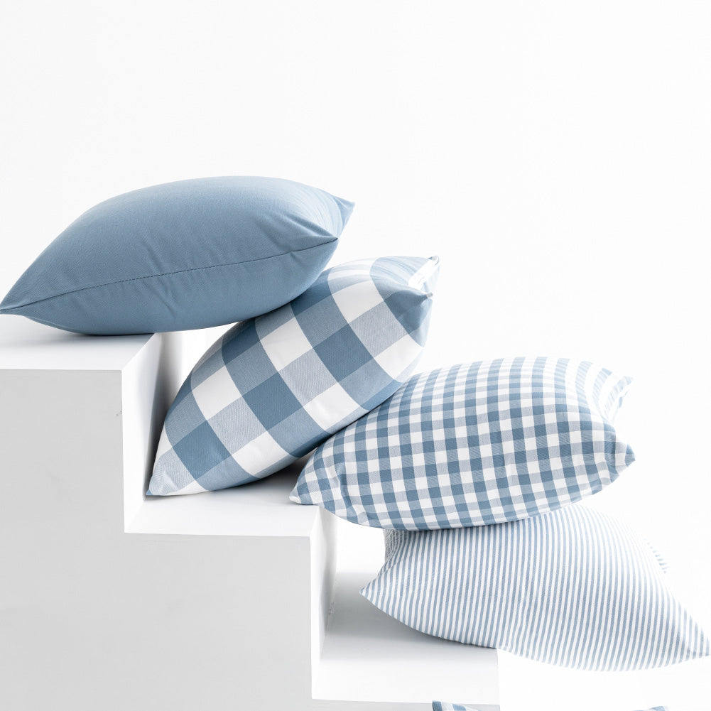 Blue and White Shade Checked and Striped Cushion Cases