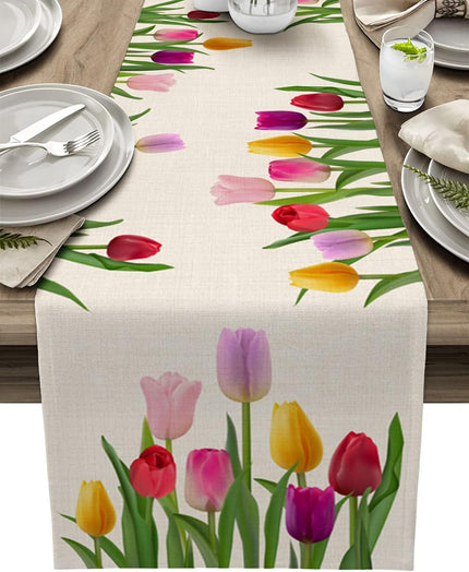 Spring Tulip Linen Table Runner