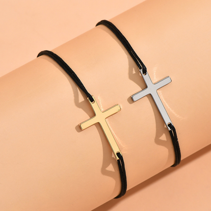 Gold and Silver Cross Lace-Up Bracelets (2 Pieces)