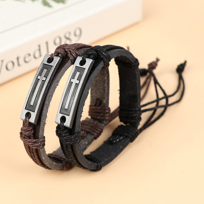Knotted Leather Cross Bracelet