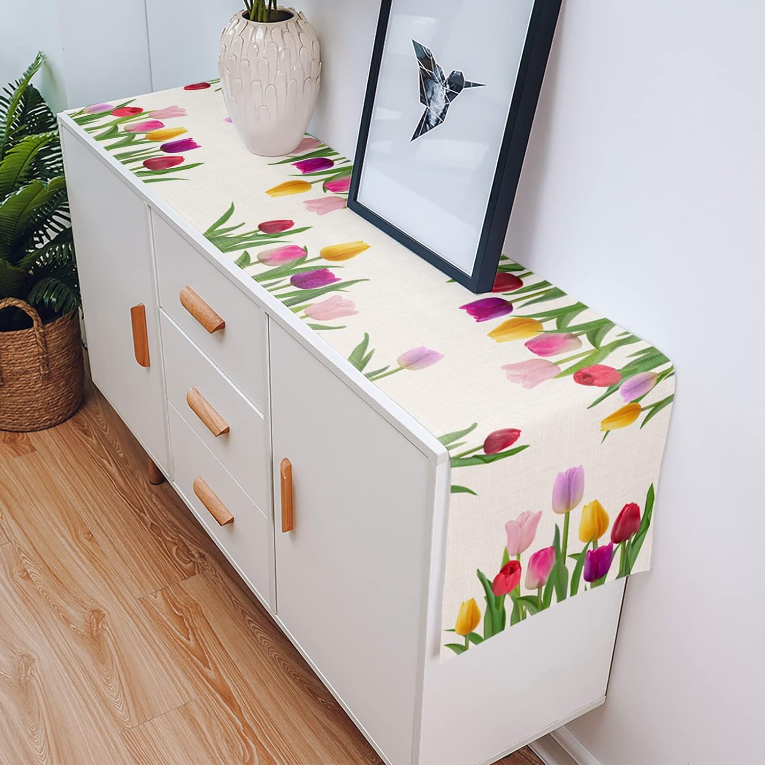 Spring Tulip Linen Table Runner