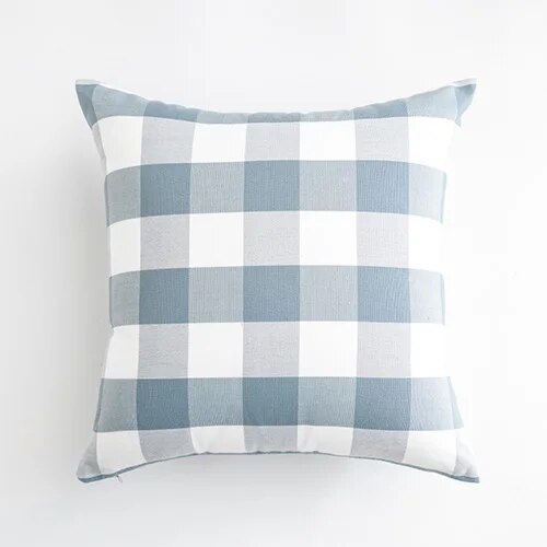 Blue and White Shade Checked and Striped Cushion Cases