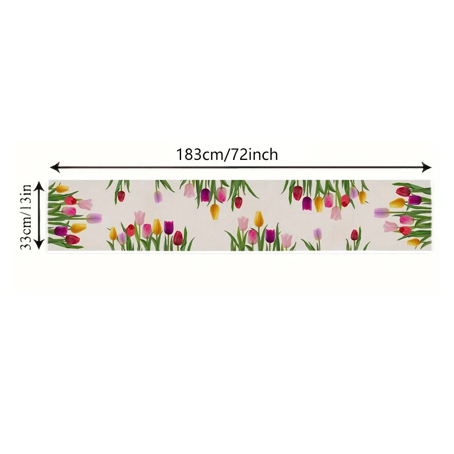 Spring Tulip Linen Table Runner