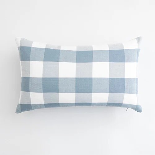 Blue and White Shade Checked and Striped Cushion Cases