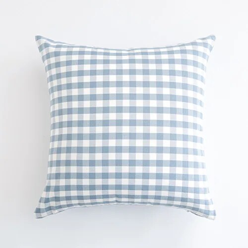 Blue and White Shade Checked and Striped Cushion Cases