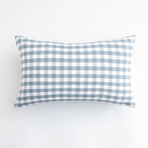 Blue and White Shade Checked and Striped Cushion Cases