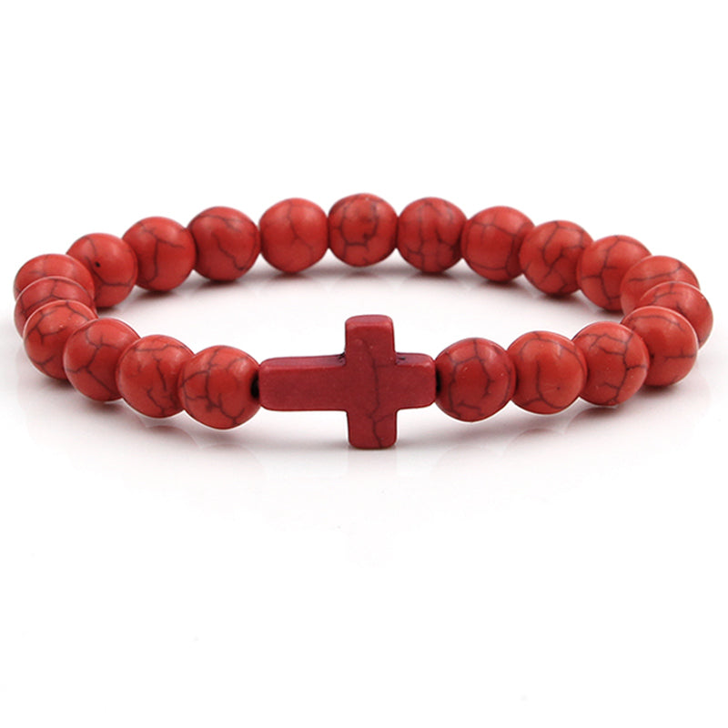 Solid Colour Beaded Cross Bracelet