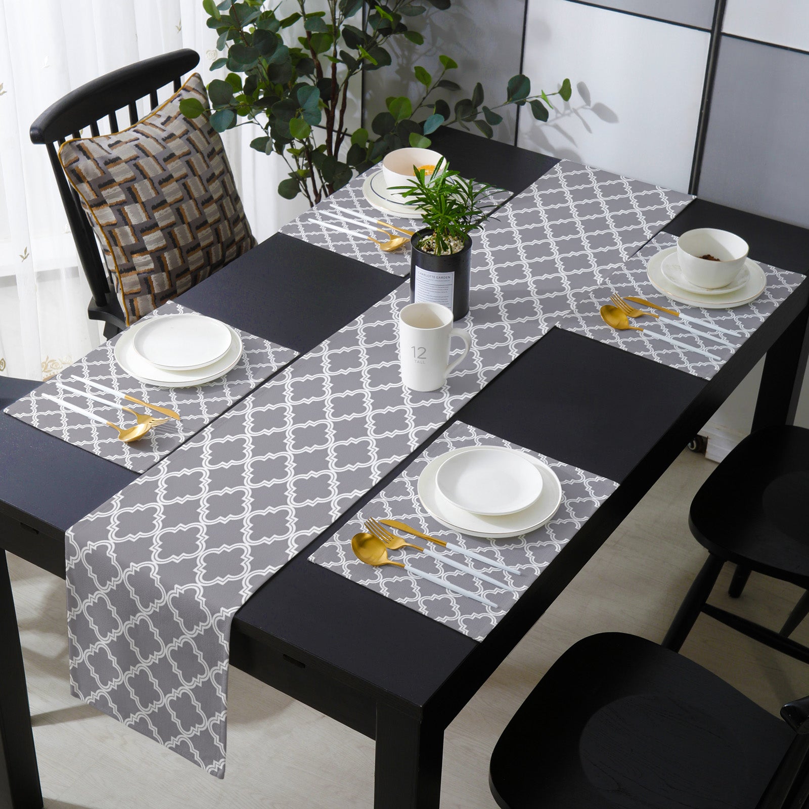 Moroccan Geometric Pattern Linen Table Runner