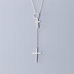 Double Cross Long Chain Silver Necklace