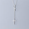 Double Cross Long Chain Silver Necklace