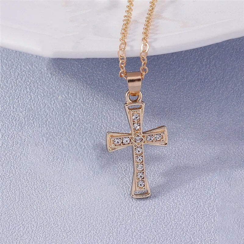 Diamanté Cross Necklace Unisex