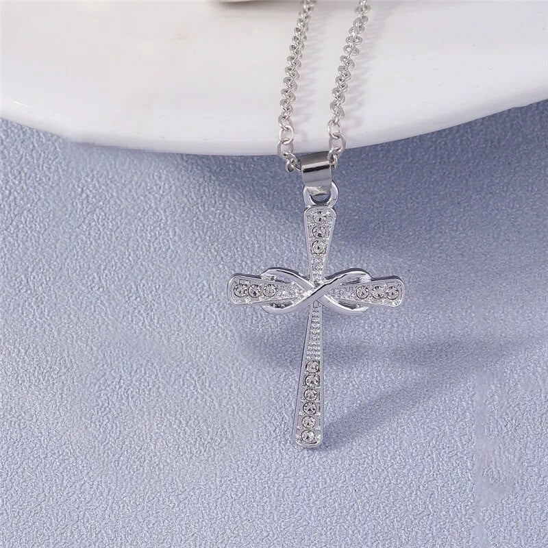 Diamanté Cross Necklace Unisex