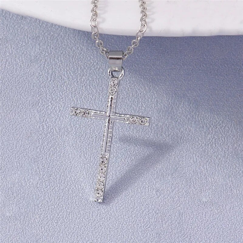 Diamanté Cross Necklace Unisex