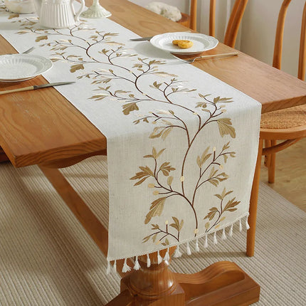 Embroided Cotton Autumn Branch Table Runner