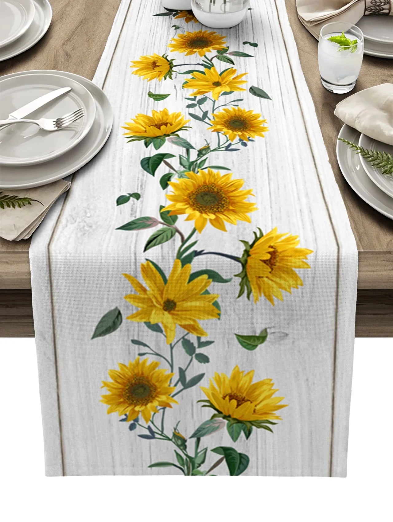 Sunflower Wood Grain Pattern Table Runner