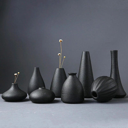 Japanese Style Black Pottery Vases