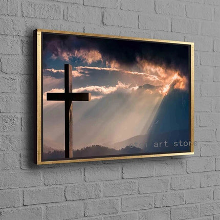 Cross on Hill Christian Canvas Wall Art