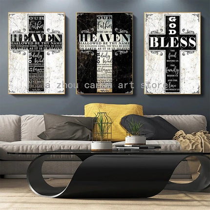 Bible Quotes Cross Print Canvas Wall Art