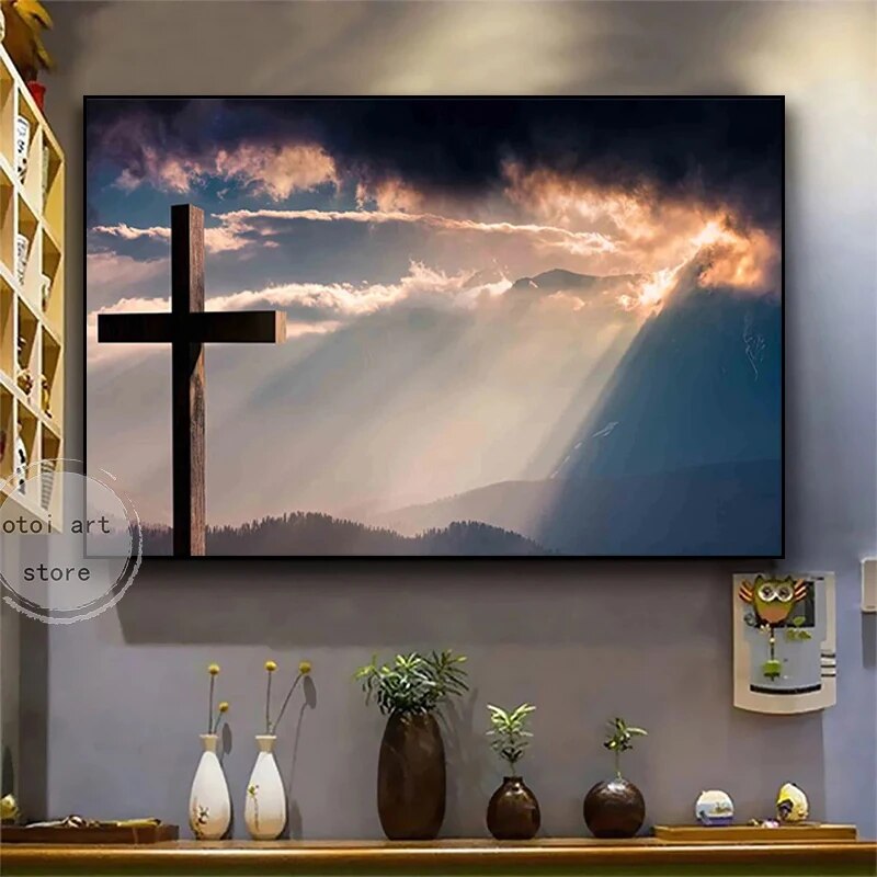Cross on Hill Canvas Wall Art